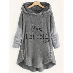 NWT XXL Yes, I'm cold ME 24:7 Grey Black Hoodie Sherpa Teddy Pullover Sweatshirt